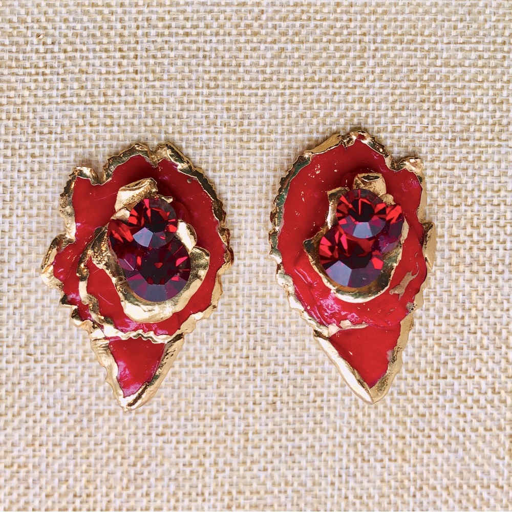 Vintage Amy Lacombe Clip-on Earrings Red Wearable Art and Rhinestone's 1983